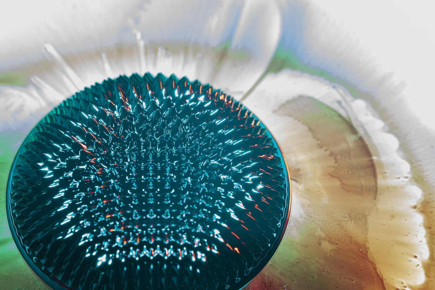 Ferrofluid spiking above a neodymium magnet
